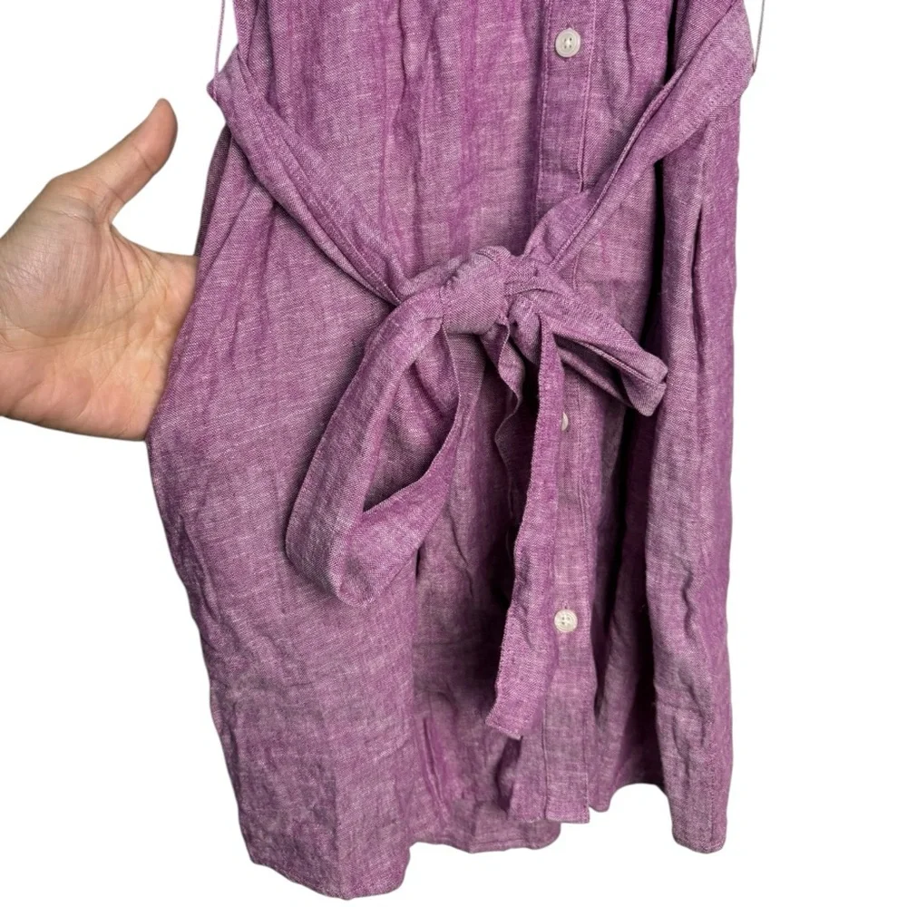 Untuckit Shirt Dress Keely 41543 Linen Purple Belted Sleeveless Button Down Sz 6